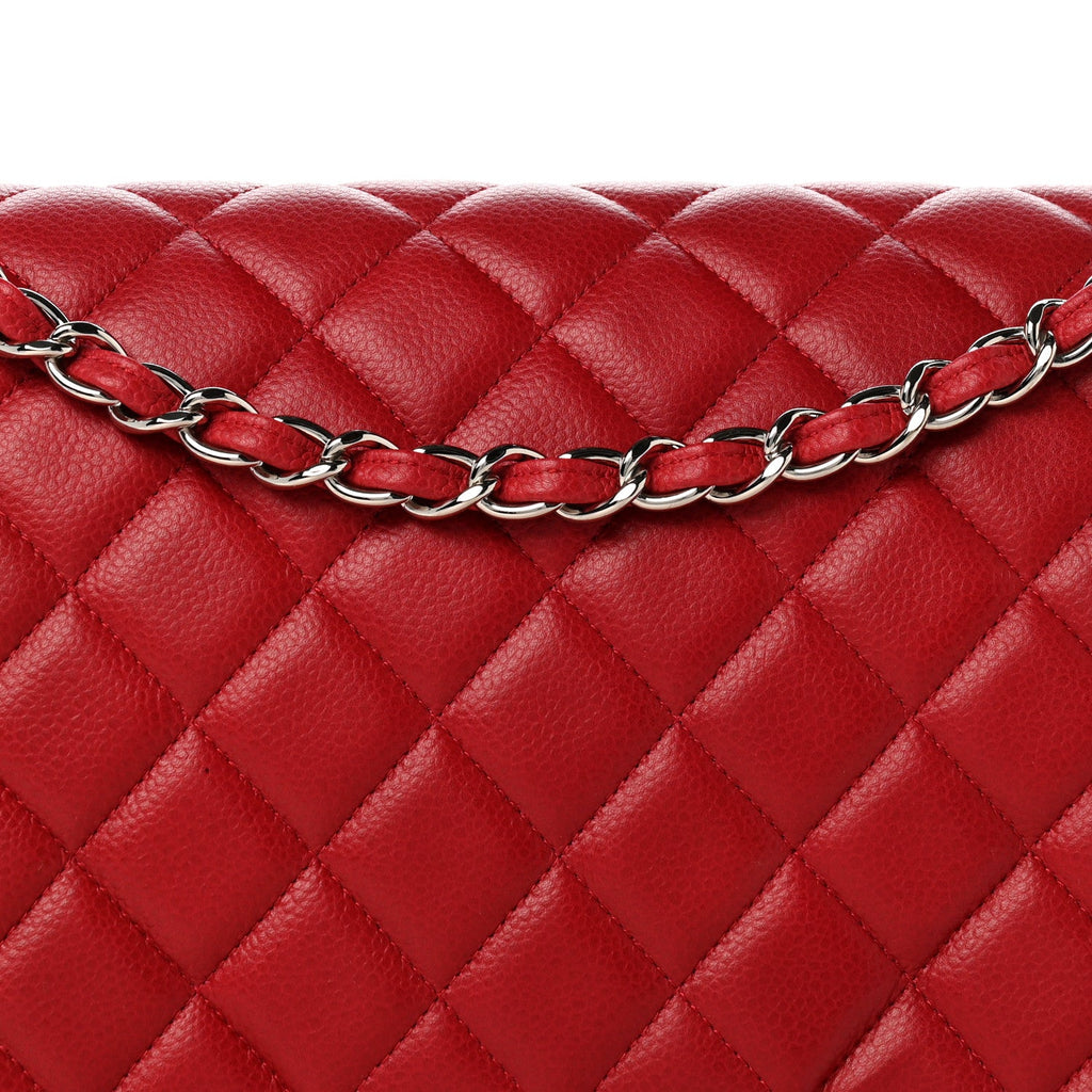 Caviar Quilted Maxi Double Flap Dark Red wholesalehk.shop