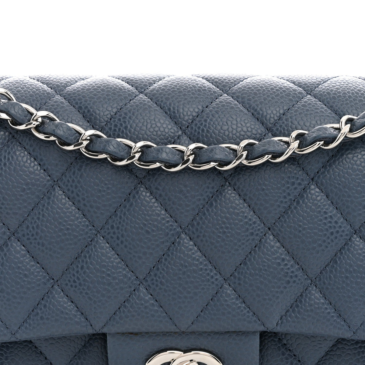 Caviar Quilted Medium Double Flap Blue wholesalehk.shop