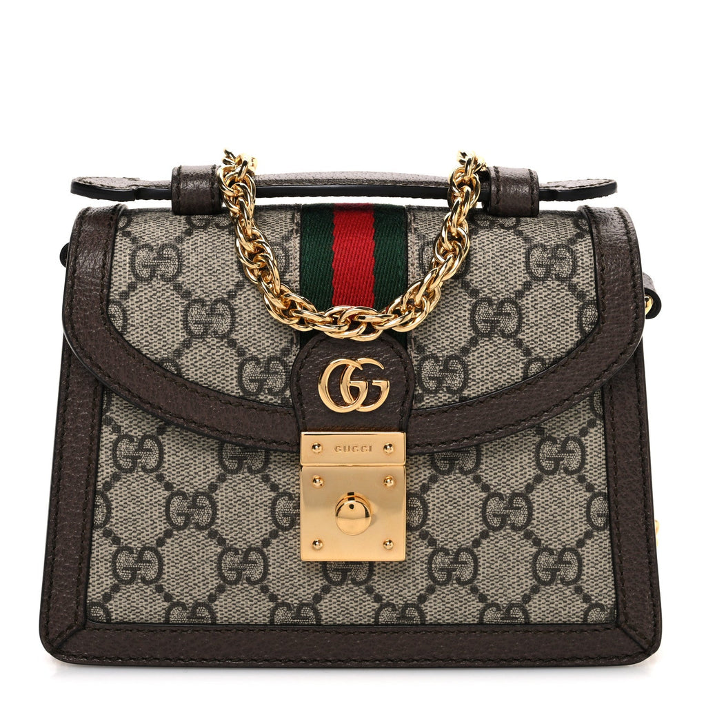 GG Supreme Monogram Textured Dollar Calfskin Web Mini Ophidia Padlock Top Handle Chain Shoulder Bag Beige Ebony New Acero £¨ Direct shipment via from wholesalehk.shop