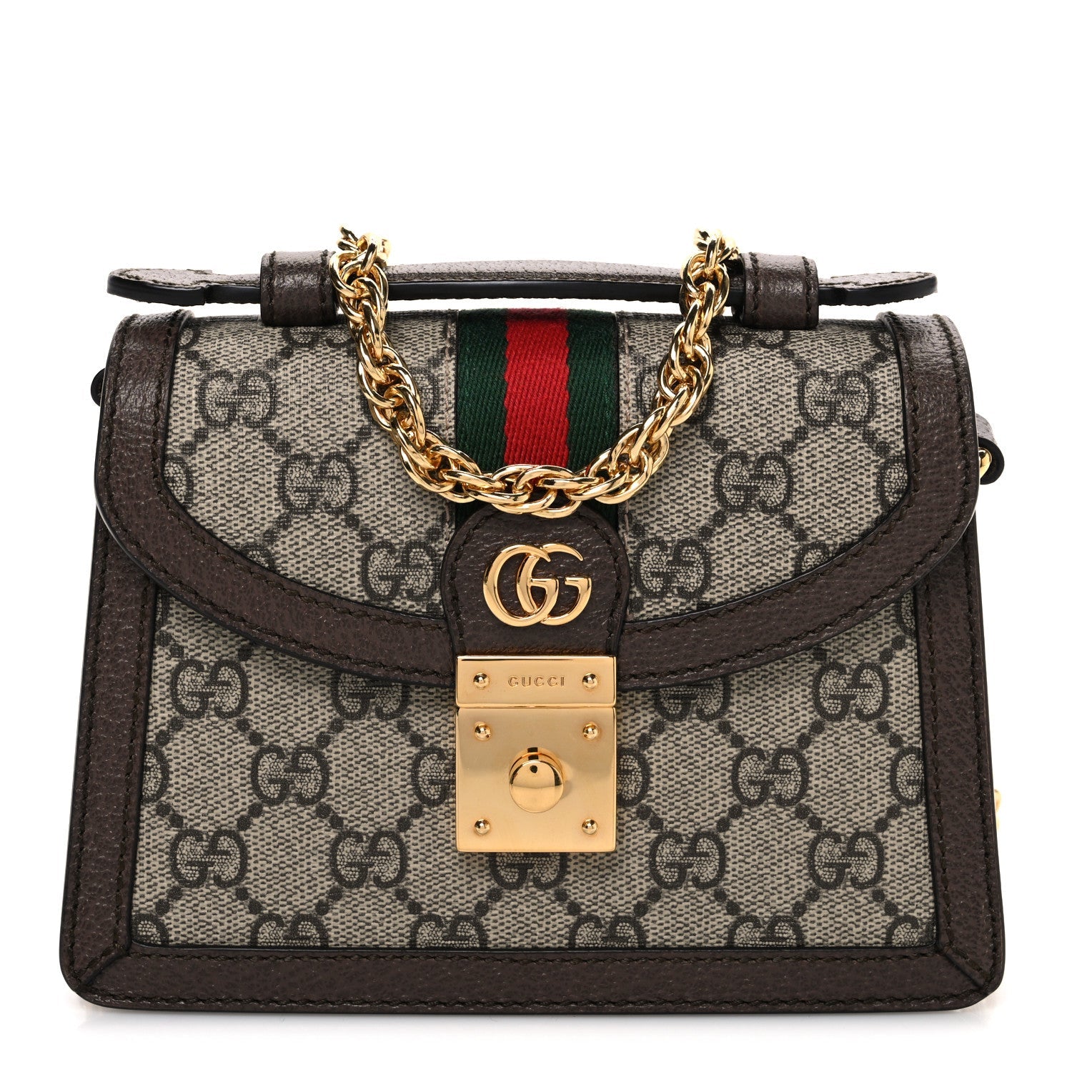 GG Supreme Monogram Textured Dollar Calfskin Web Mini Ophidia Padlock Top Handle Chain Shoulder Bag Beige Ebony New Acero £¨ Direct shipment via from wholesalehk.shop