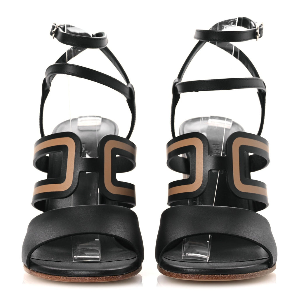 Calfskin Klara 100 Wedge Sandals 35 Black Natural wholesalehk.shop