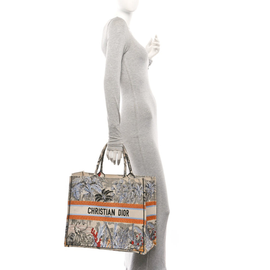 Canvas Embroidered Toile De Jouy Tropicalia Large Book Tote Denim Blue £¨ Direct shipment via from wholesalehk.shop