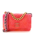 Wool Tweed Lambskin Quilted Chanel 19 Wallet On Chain WOC Coral Pink wholesalehk.shop
