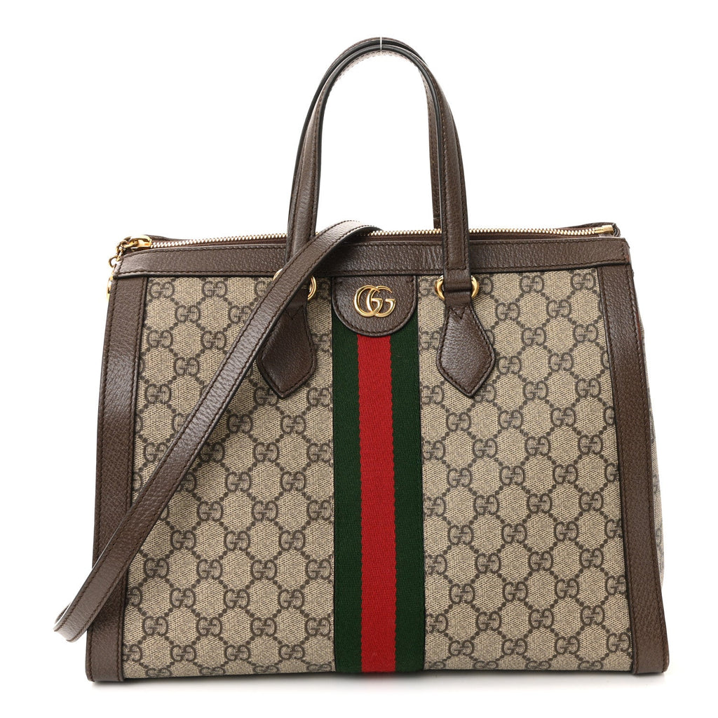 GG Supreme Monogram Web Medium Ophidia Tote Bag Brown wholesalehk.shop