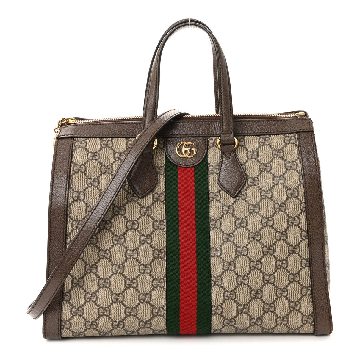 GG Supreme Monogram Web Medium Ophidia Tote Bag Brown wholesalehk.shop