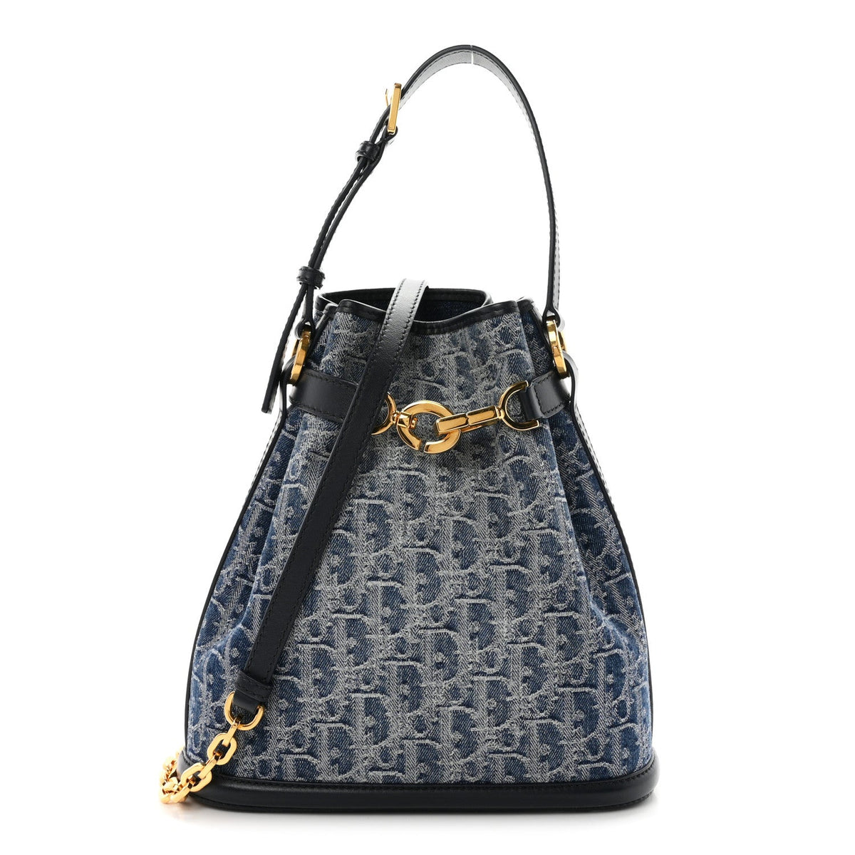Denim Oblique Jacquard Medium C'est Chain Bucket Bag Denim Blue wholesalehk.shop