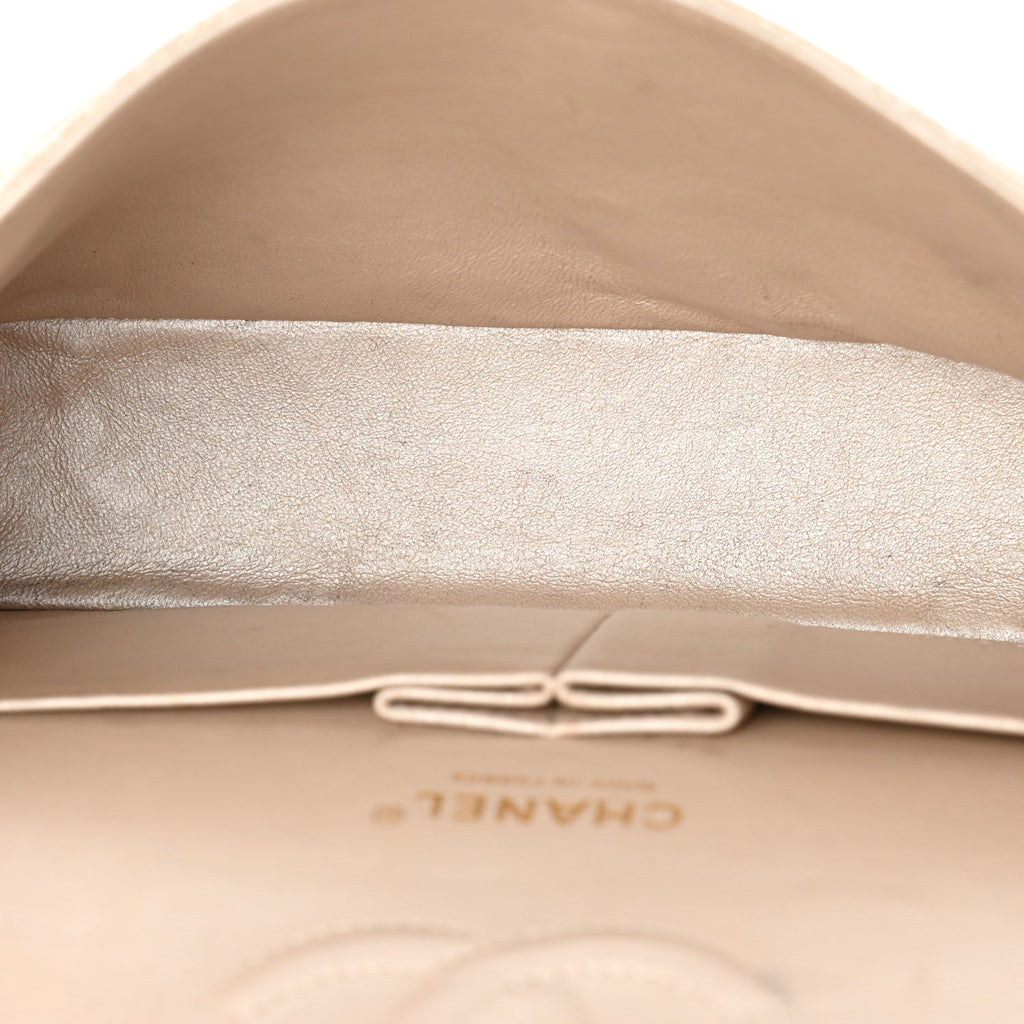 Pearly Caviar Quilted Medium Double Flap Light Beige wholesalehk.shop