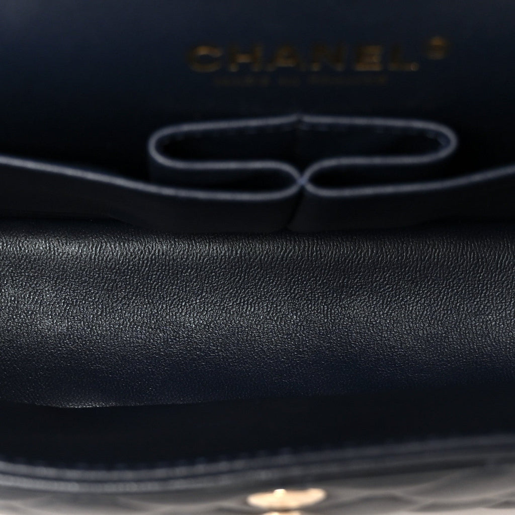 Lambskin Quilted Small Double Flap Navy wholesalehk.shop