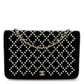 Velvet Pearl Diamond Embellished Wallet On Chain WOC Black wholesalehk.shop
