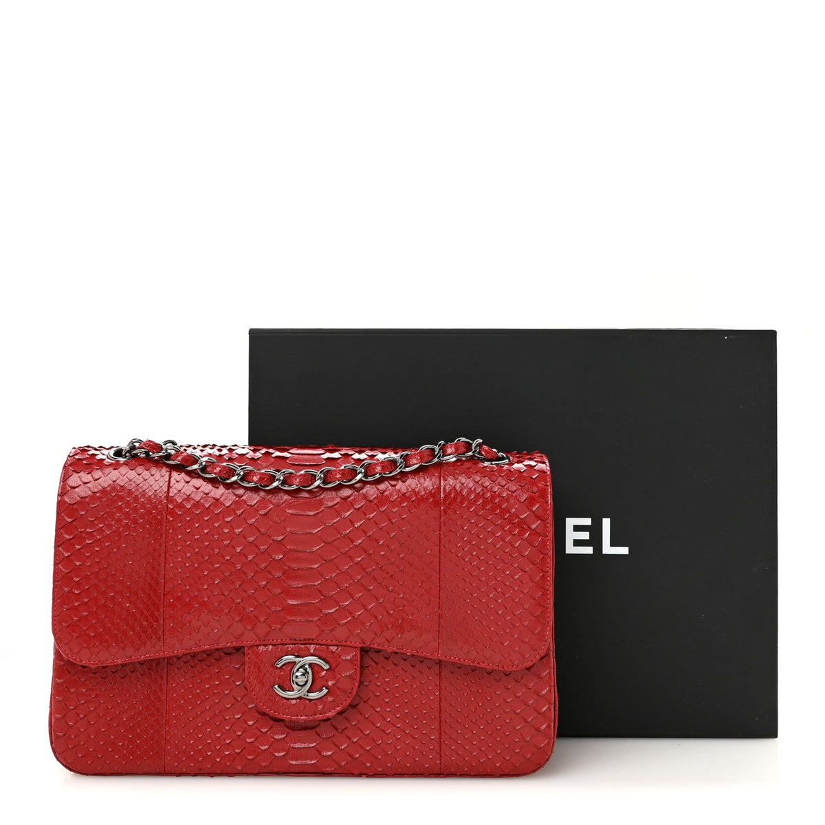 Snakeskin Jumbo Double Flap Red wholesalehk.shop