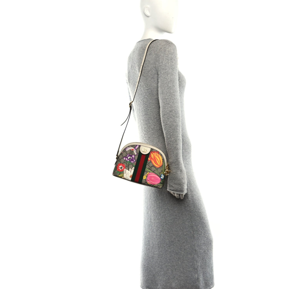GG Supreme Monogram Flora Web GG Small Ophidia Dome Shoulder Bag White wholesalehk.shop