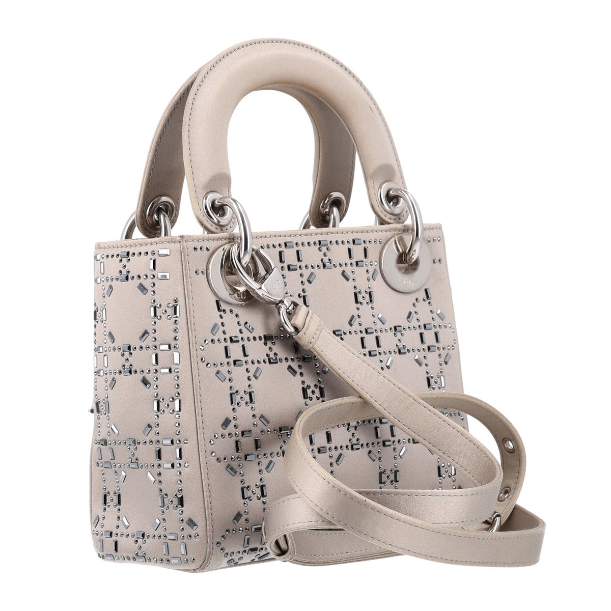 Satin Crystal Cannage Mini Lady Dior Gray wholesalehk.shop