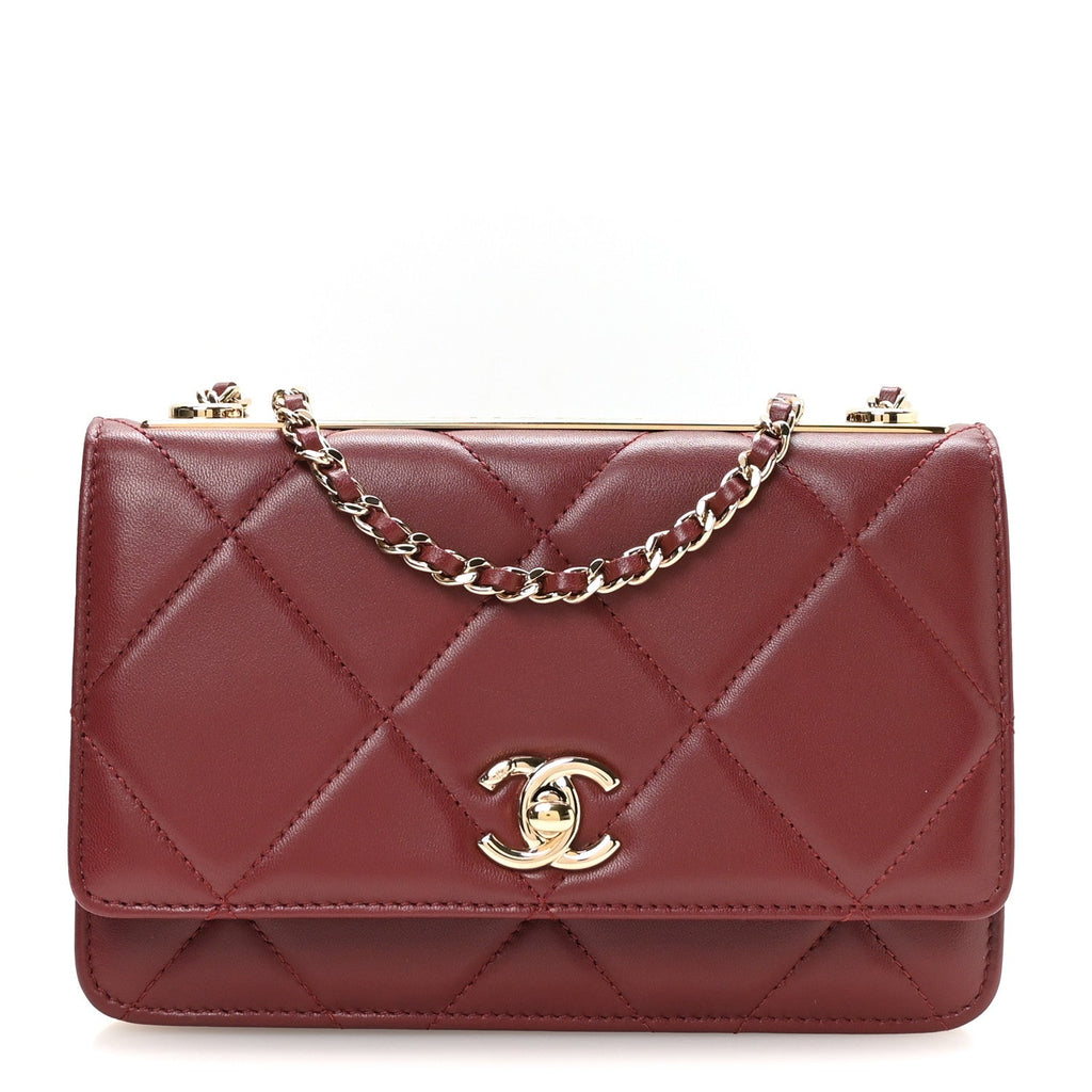 Lambskin Quilted Trendy CC Wallet On Chain WOC Burgundy wholesalehk.shop