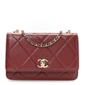 Lambskin Quilted Trendy CC Wallet On Chain WOC Burgundy wholesalehk.shop
