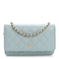 Caviar Quilted Wallet on Chain WOC Light Blue wholesalehk.shop