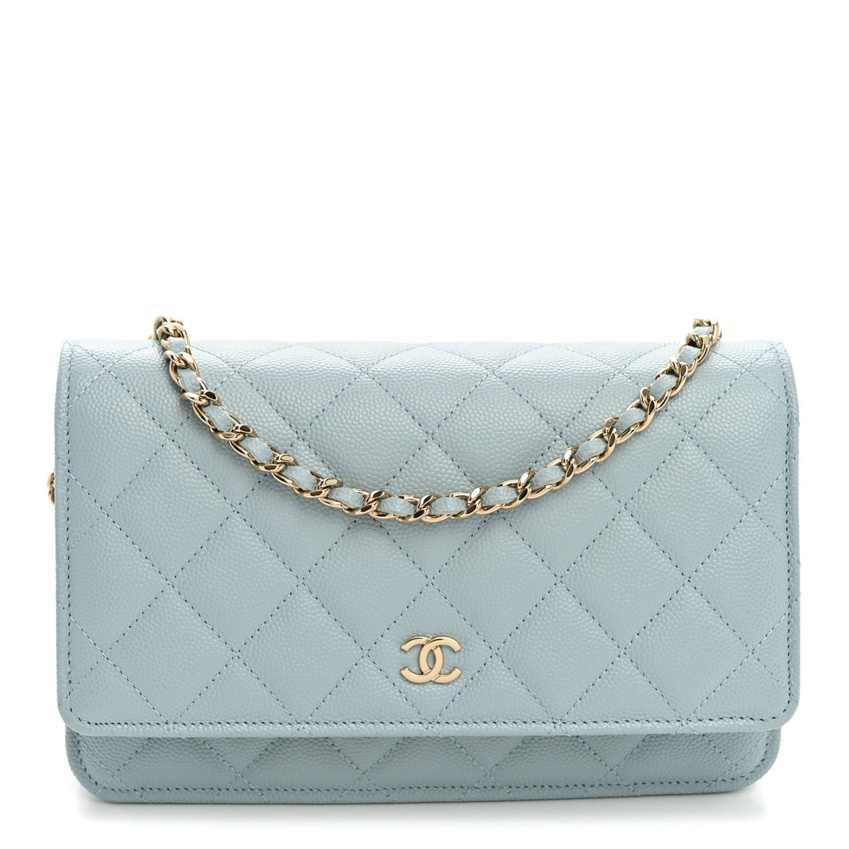 Caviar Quilted Wallet on Chain WOC Light Blue wholesalehk.shop