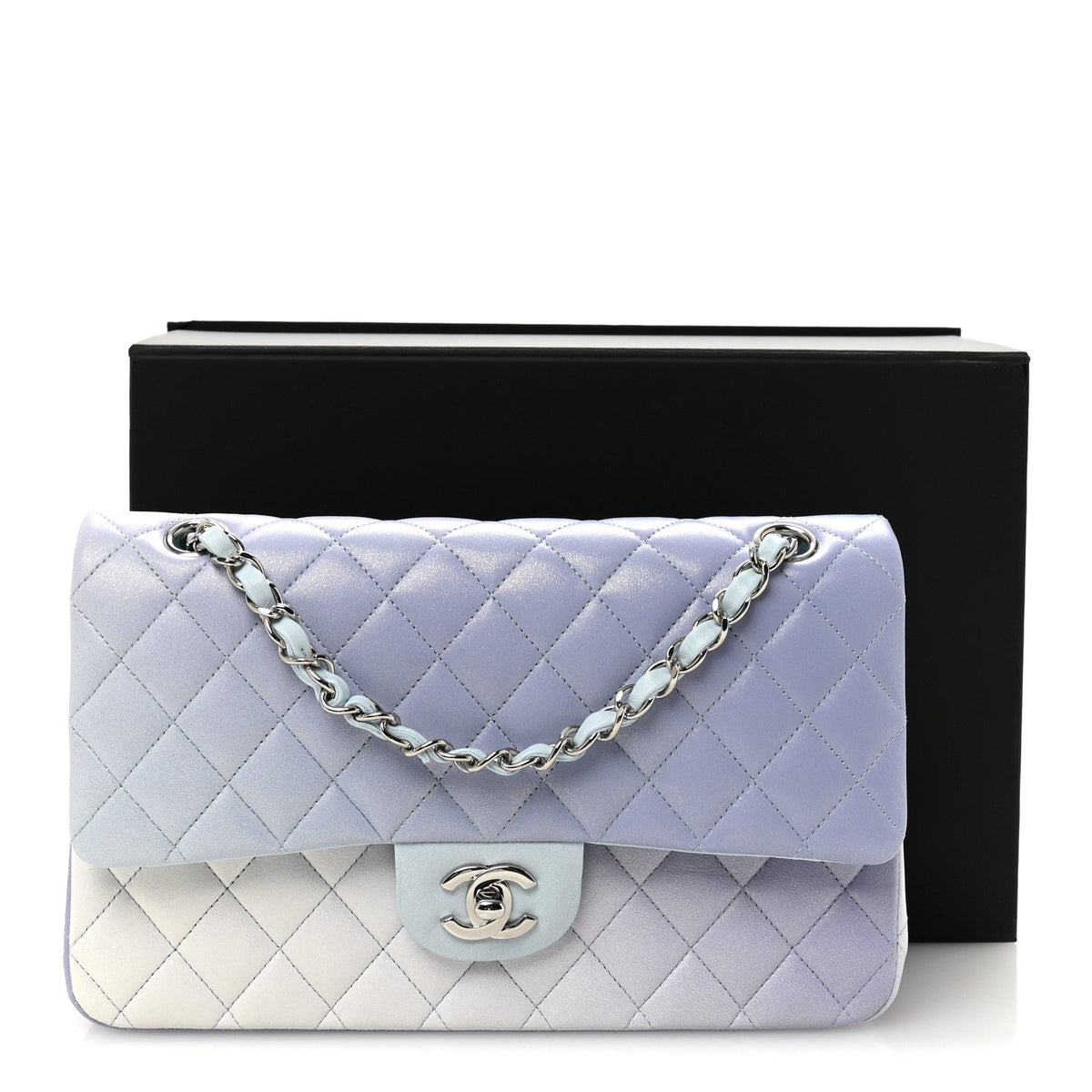 Perforated Lambskin Quilted Medium Double Flap Light Blue Light Purple White wholesalehk.shop