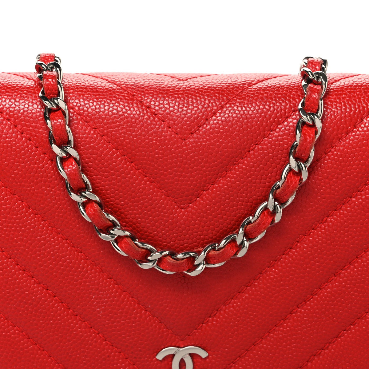 Caviar Chevron Quilted Wallet On Chain WOC Red wholesalehk.shop