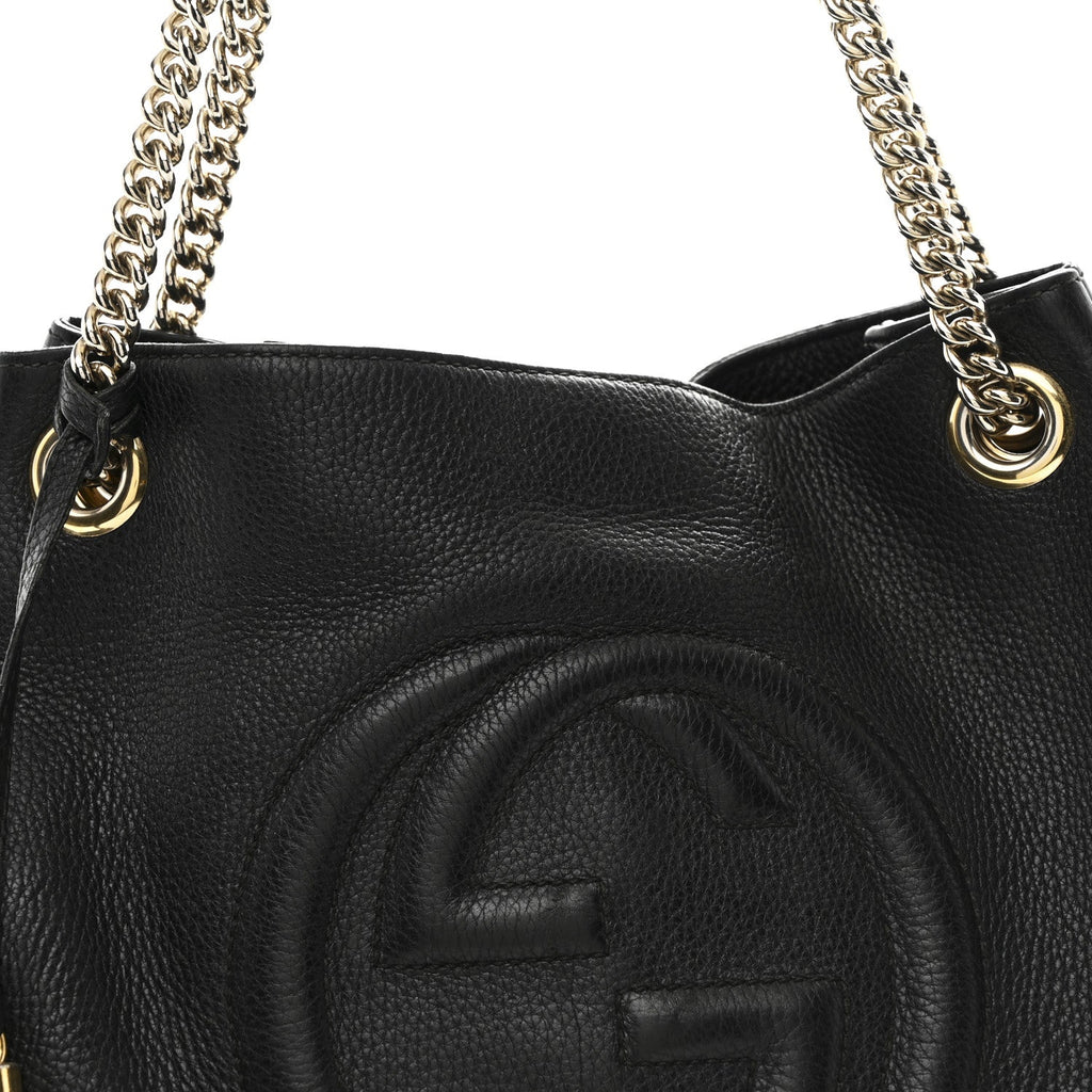 Pebbled Calfskin Medium Soho Chain Shoulder Bag Black wholesalehk.shop