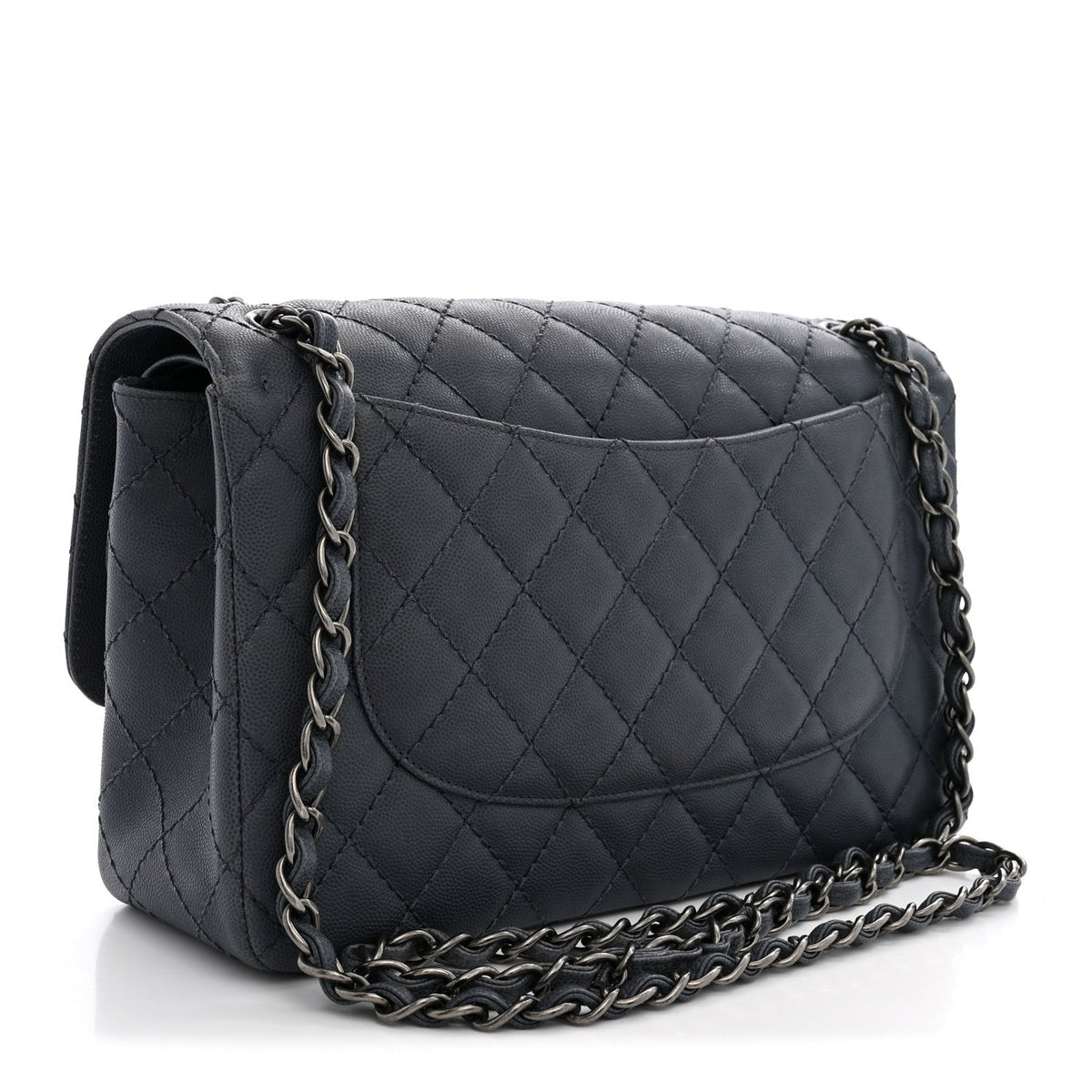 Washed Caviar Quilted Jumbo Double Flap Dark Grey wholesalehk.shop
