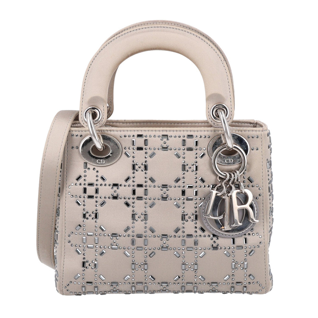 Satin Crystal Cannage Mini Lady Dior Gray wholesalehk.shop