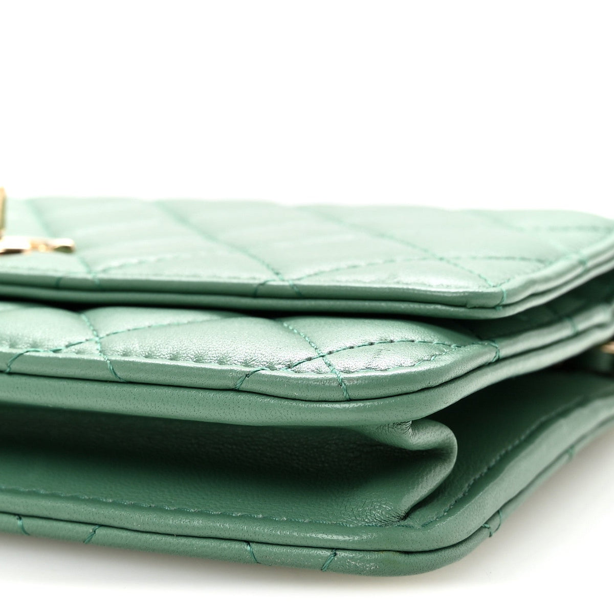 Lambskin Quilted Trendy CC Wallet On Chain WOC Green wholesalehk.shop