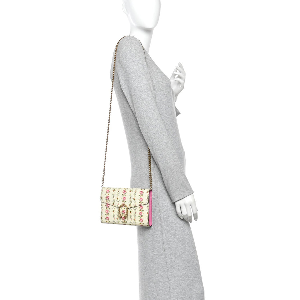 Calfskin Floral Print Mini Dionysus Chain Wallet Ivory Pink wholesalehk.shop