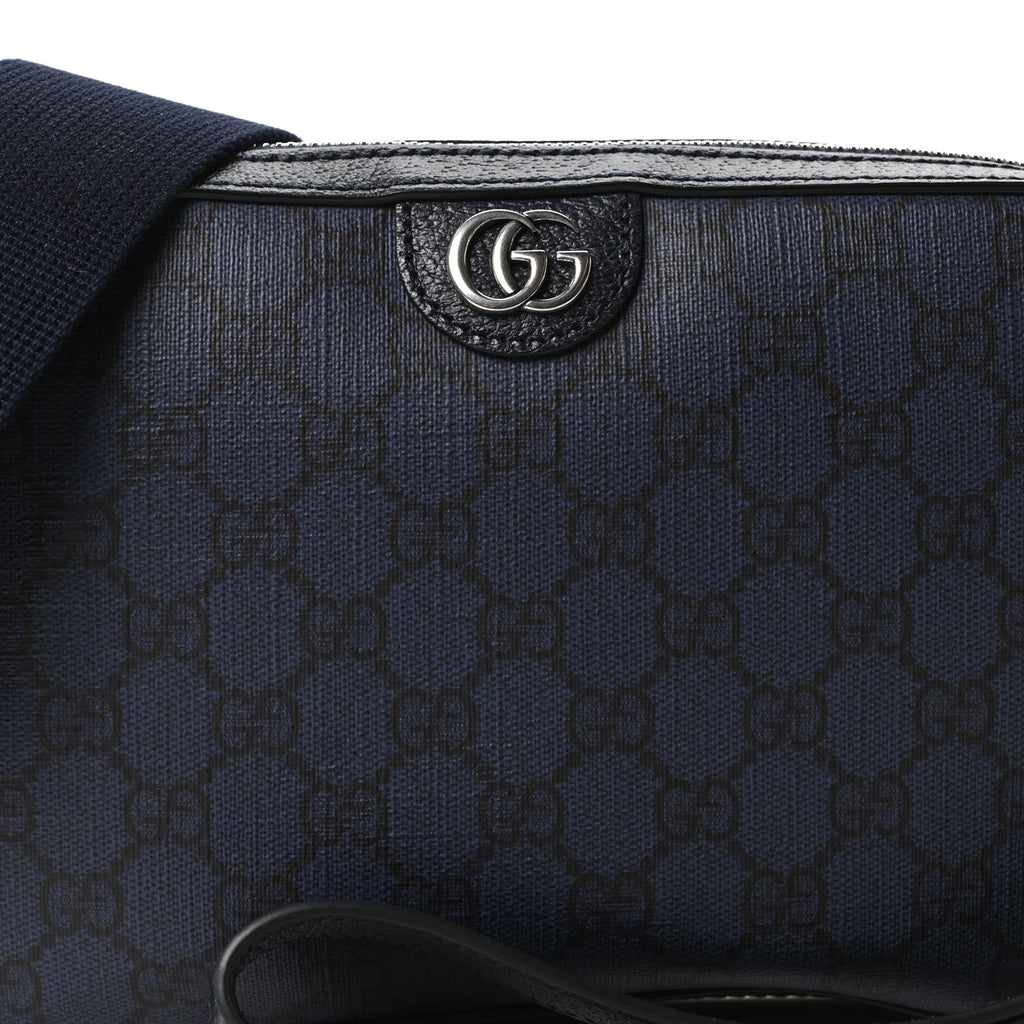 GG Supreme Monogram Textured Dollar Calfskin Web Ophidia Wristlet Shoulder Bag Black Blue wholesalehk.shop