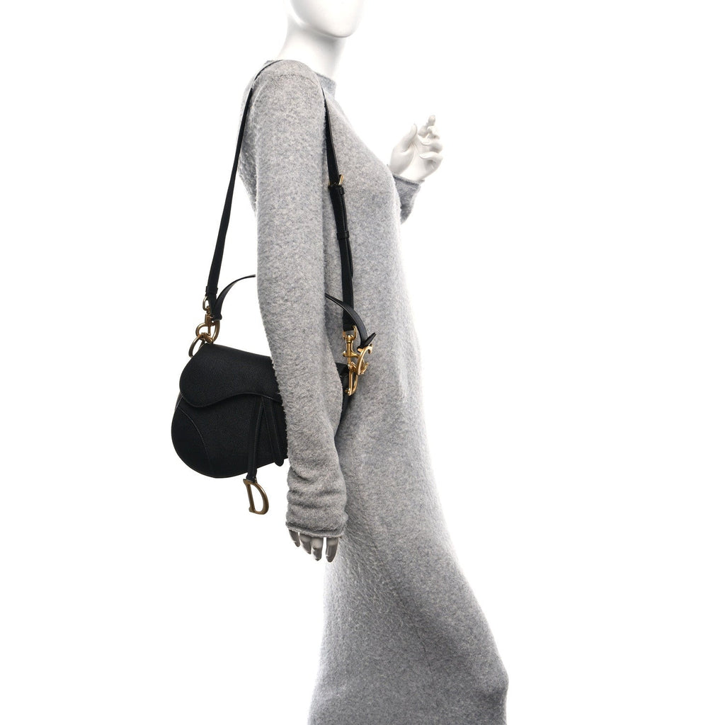 Grained Calfskin Saddle Bag With Strap Black wholesalehk.shop