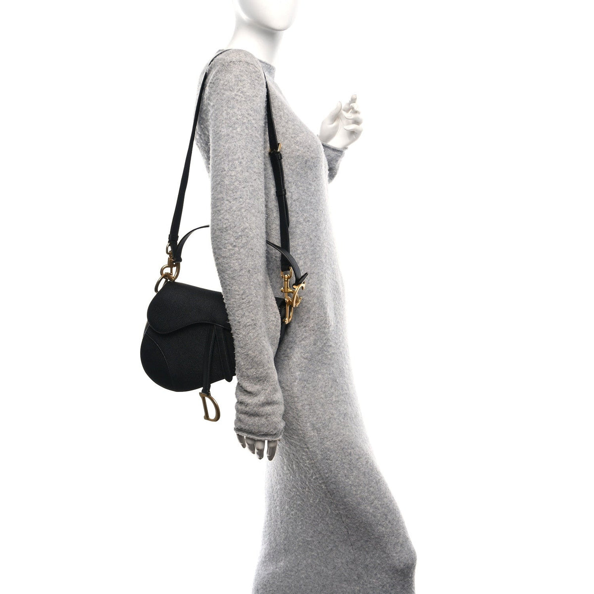 Grained Calfskin Saddle Bag With Strap Black wholesalehk.shop