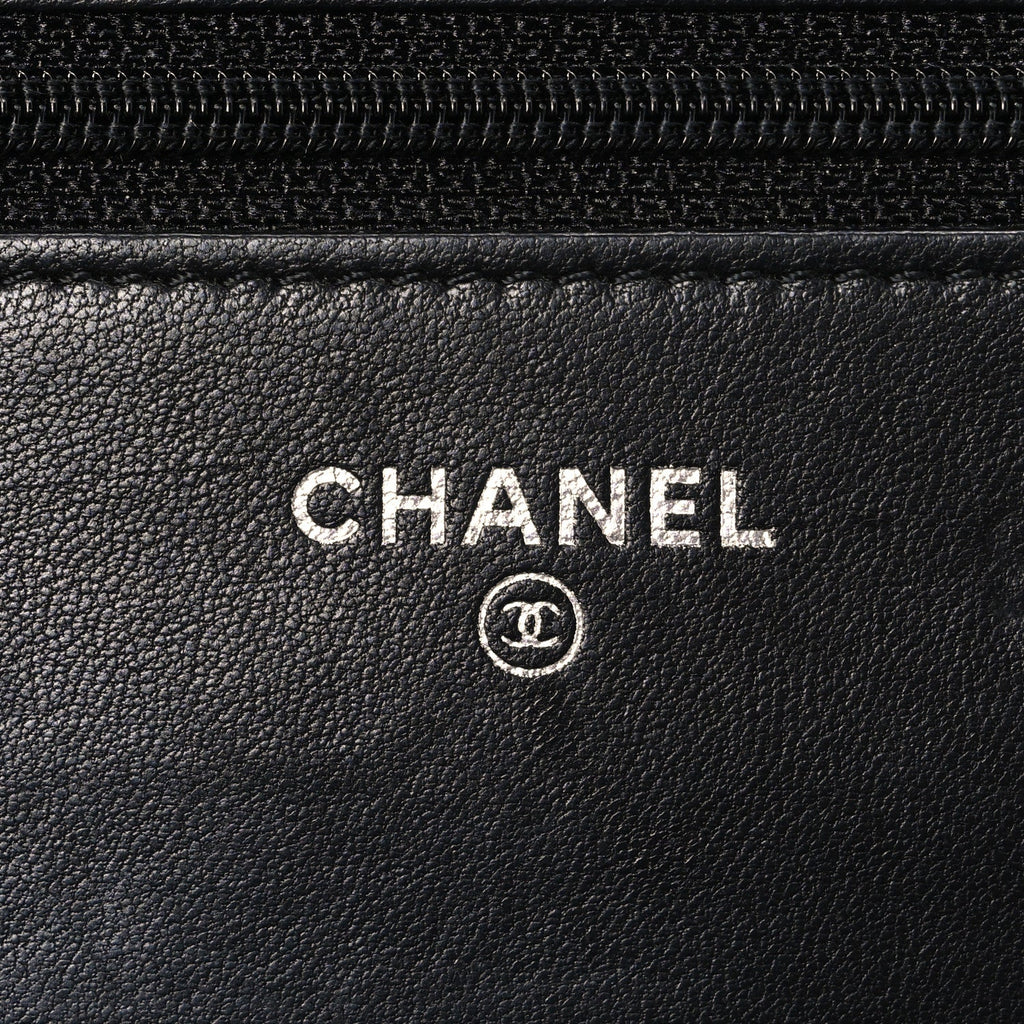 Lambskin Camellia Embossed Wallet on Chain WOC Black wholesalehk.shop