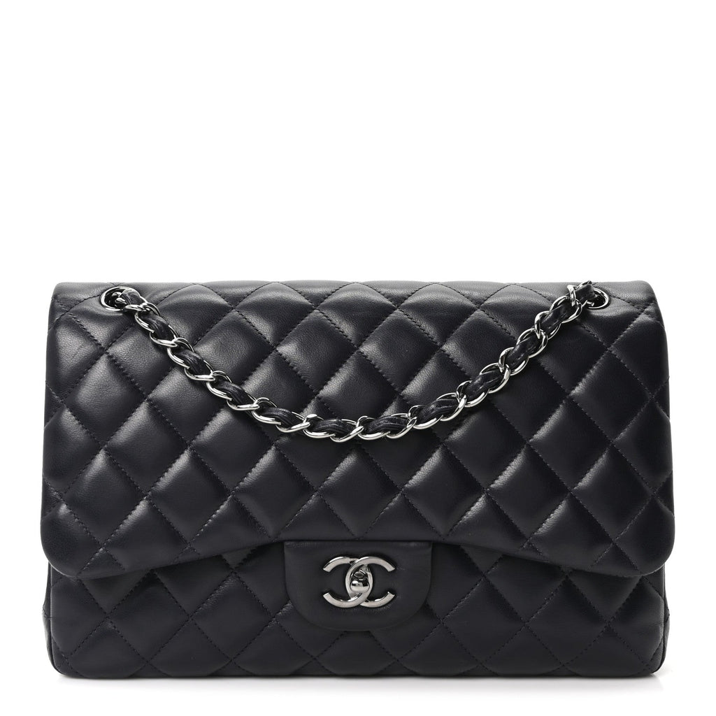 Lambskin Quilted Jumbo Double Flap Navy wholesalehk.shop