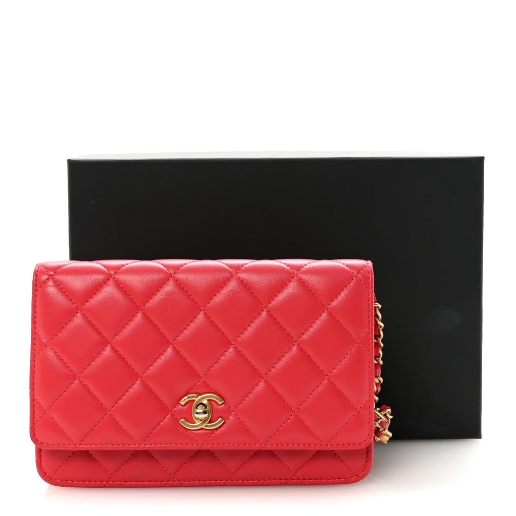 Lambskin Quilted CC Pearl Crush Wallet on Chain WOC Red wholesalehk.shop