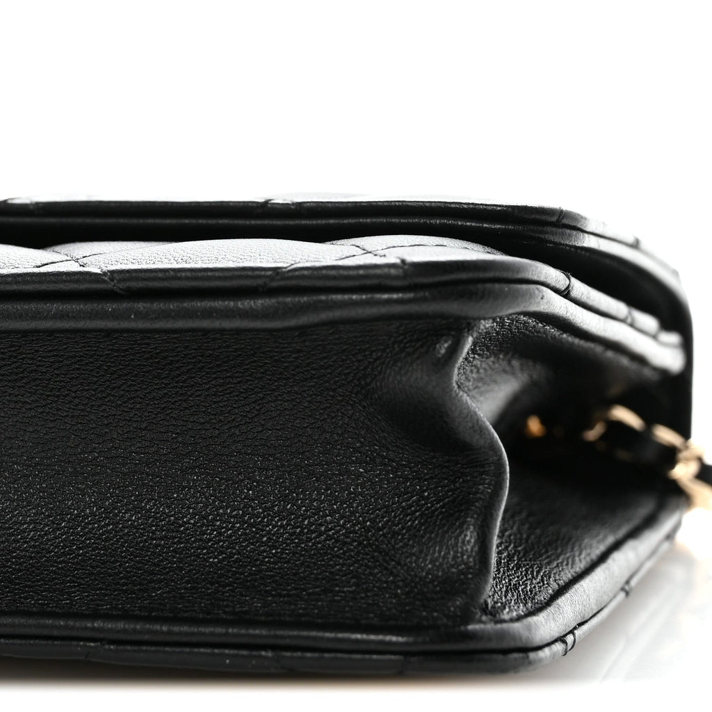 Lambskin Quilted Trendy CC Wallet On Chain WOC Black wholesalehk.shop