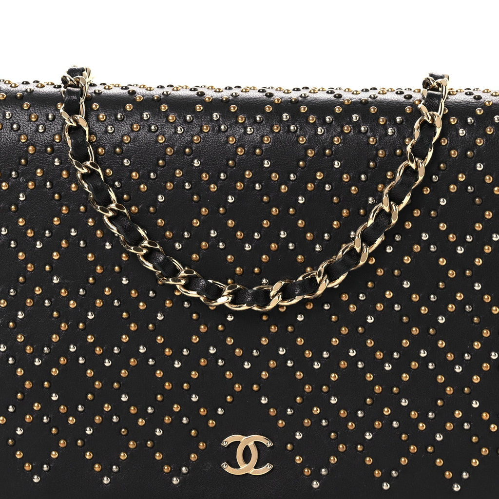 Lambskin Studded Wallet on Chain WOC Grey wholesalehk.shop