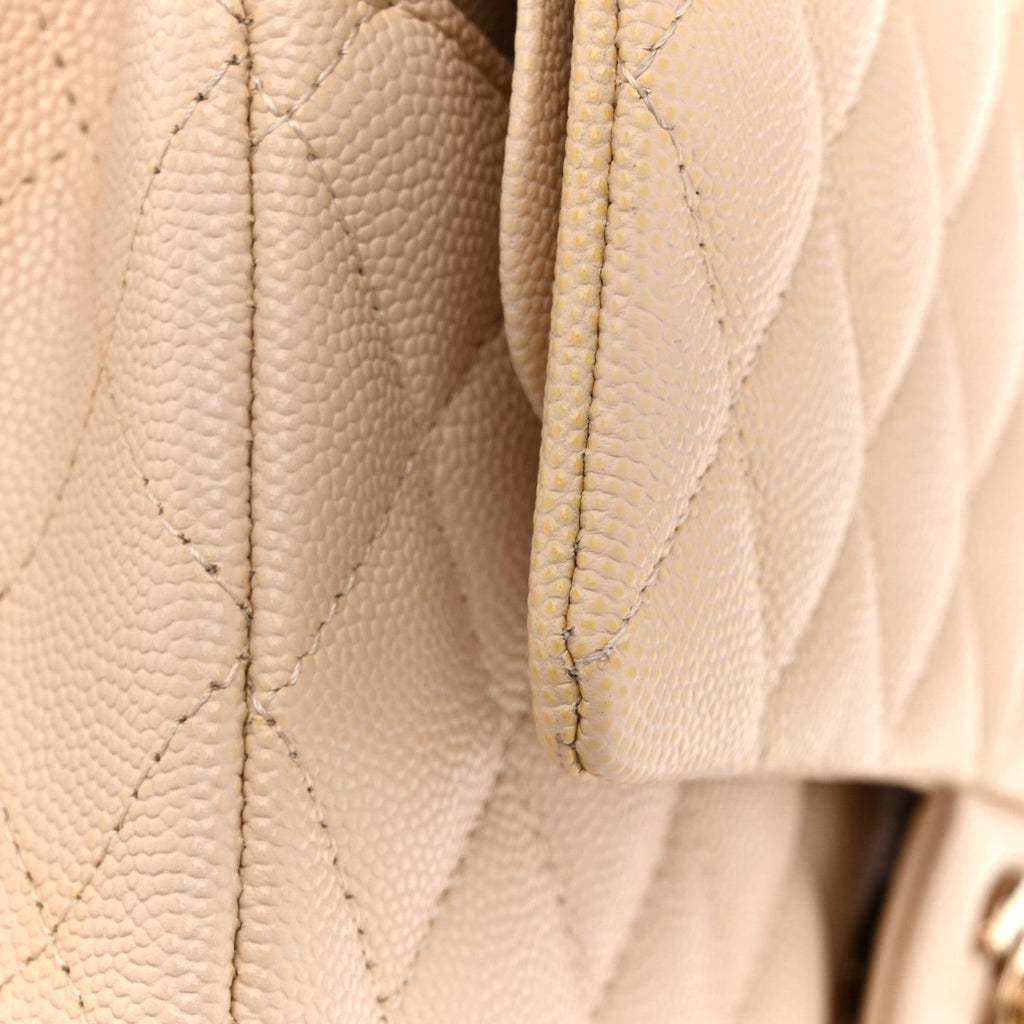 Caviar Quilted Medium Double Flap Light Beige wholesalehk.shop