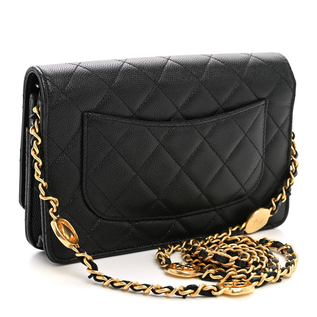 Caviar Quilted Coco Stamps Wallet On Chain WOC Black wholesalehk.shop