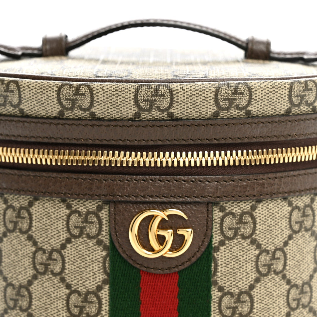 GG Supreme Monogram Textured Calfskin Web Ophidia Vanity Cosmetic Case Beige Ebony New Acero wholesalehk.shop