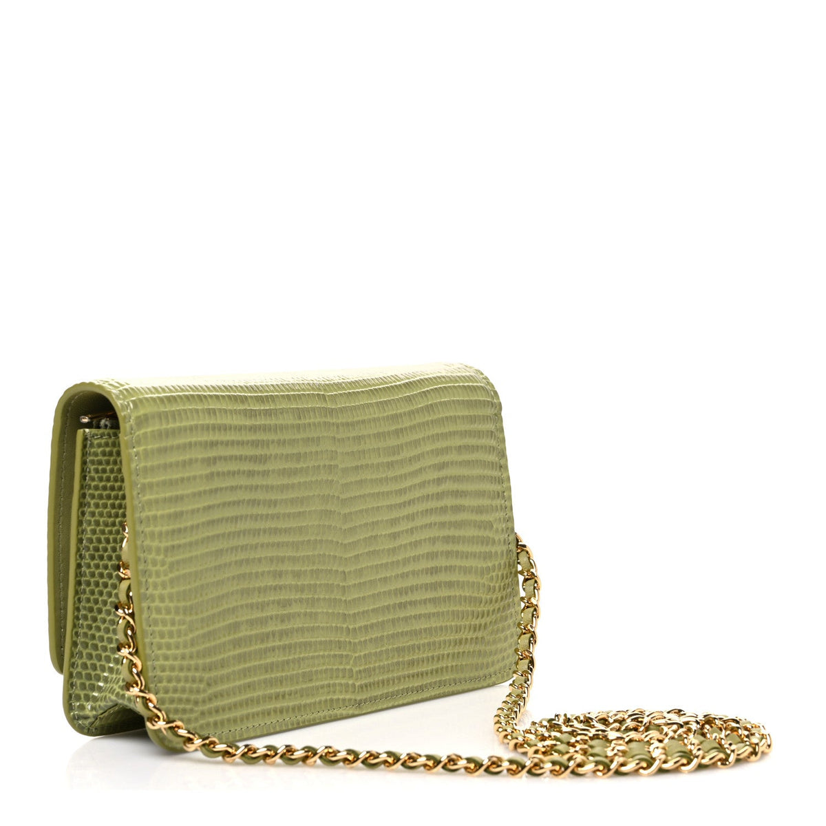 Calfskin Lizard Embossed Wallet On Chain WOC Green wholesalehk.shop