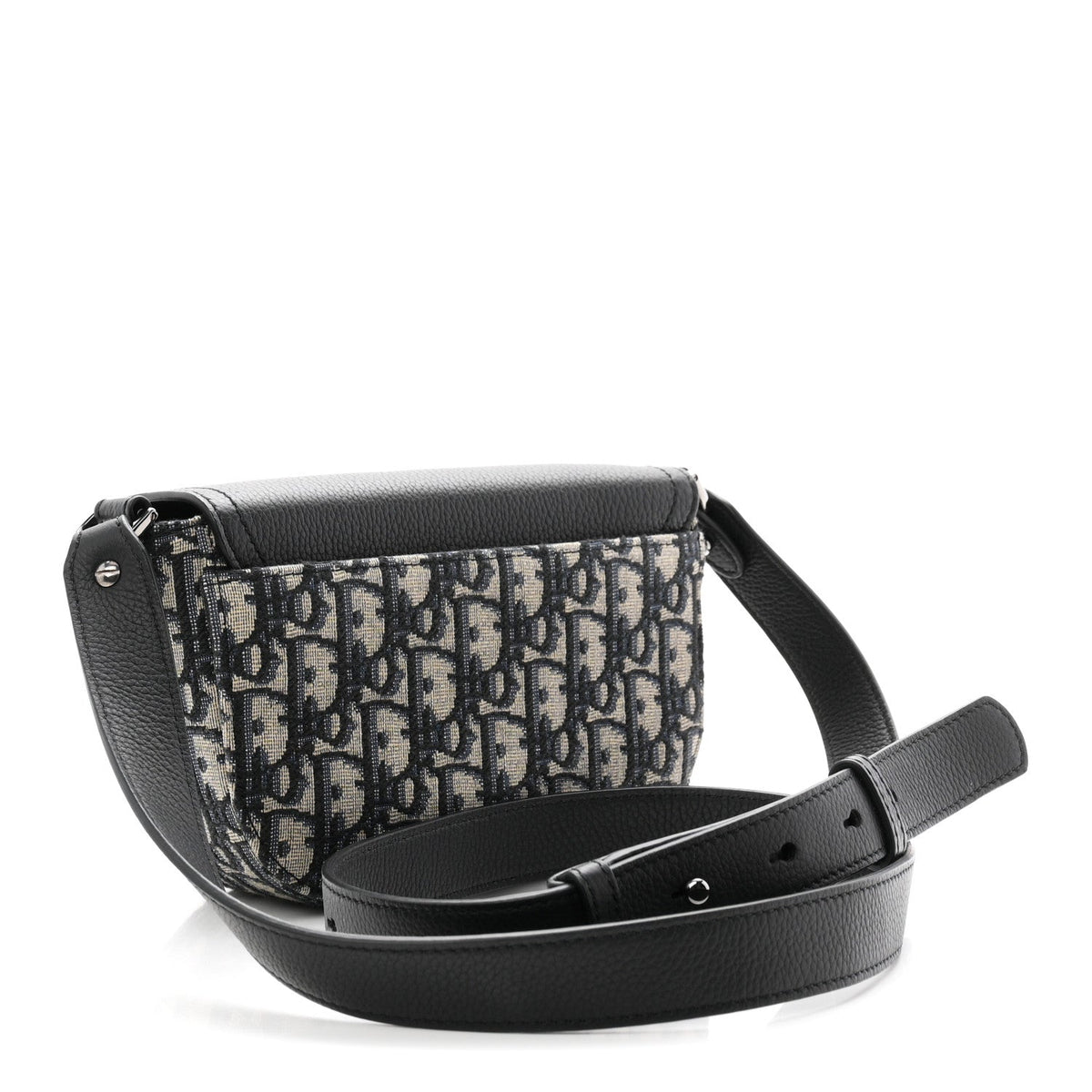 Grained Calfskin Oblique Mini Saddle Messenger Bag With Flap Beige Black wholesalehk.shop