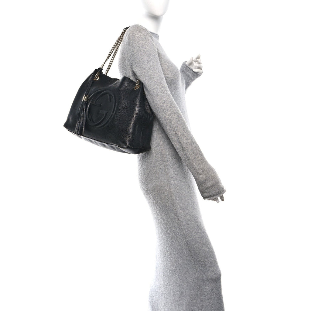 Pebbled Calfskin Medium Soho Chain Shoulder Bag Black wholesalehk.shop