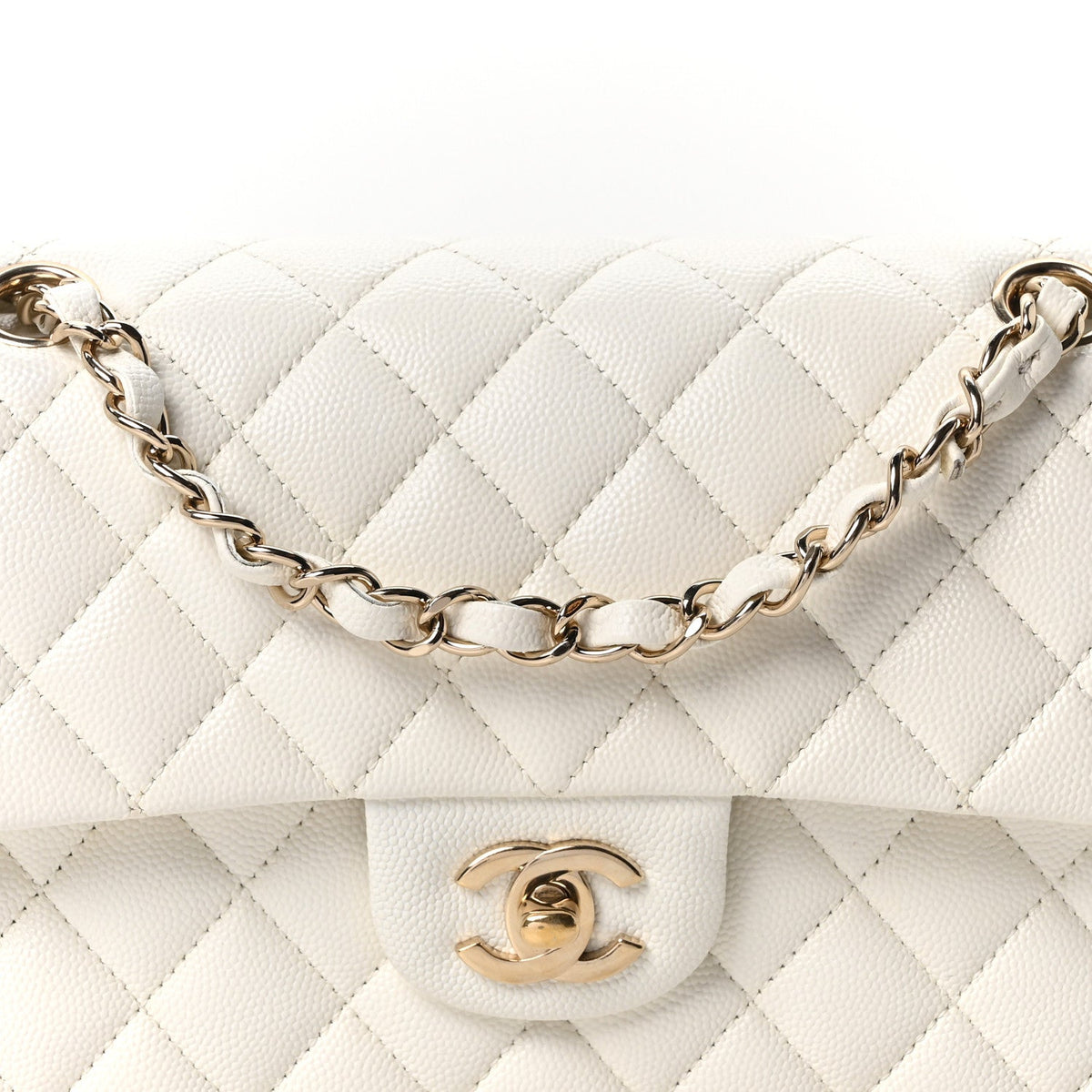 Caviar Quilted Small Double Flap White wholesalehk.shop