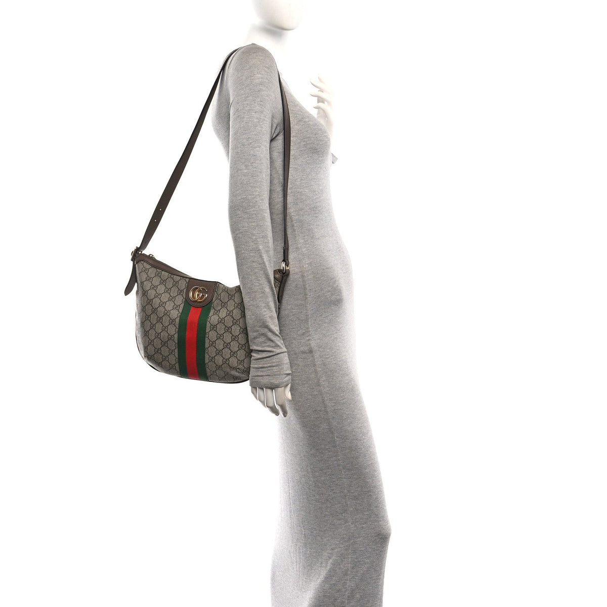 GG Supreme Monogram Web Small Ophidia Half Moon Hobo Brown wholesalehk.shop