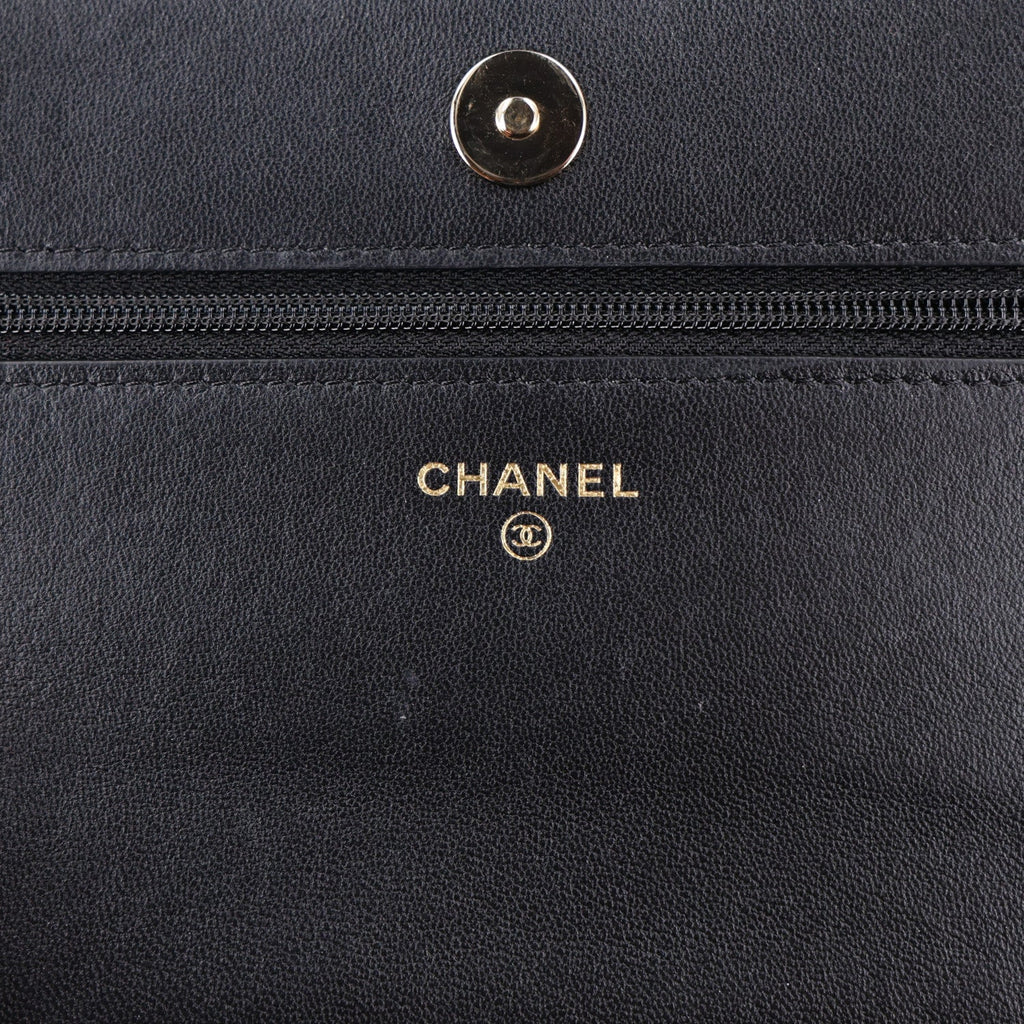 Lambskin Quilted Pearl Wallet On Chain WOC Black wholesalehk.shop