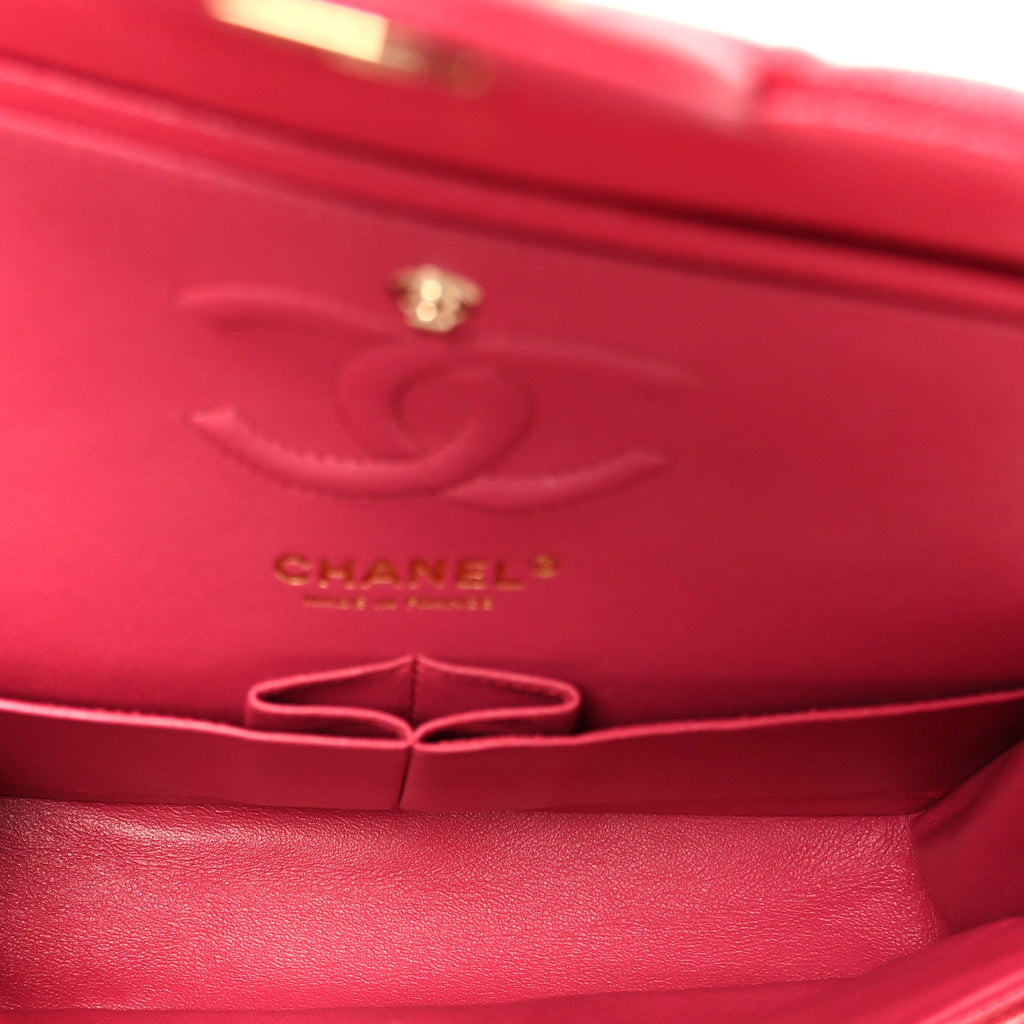 Caviar Quilted Small Double Flap Dark Pink wholesalehk.shop