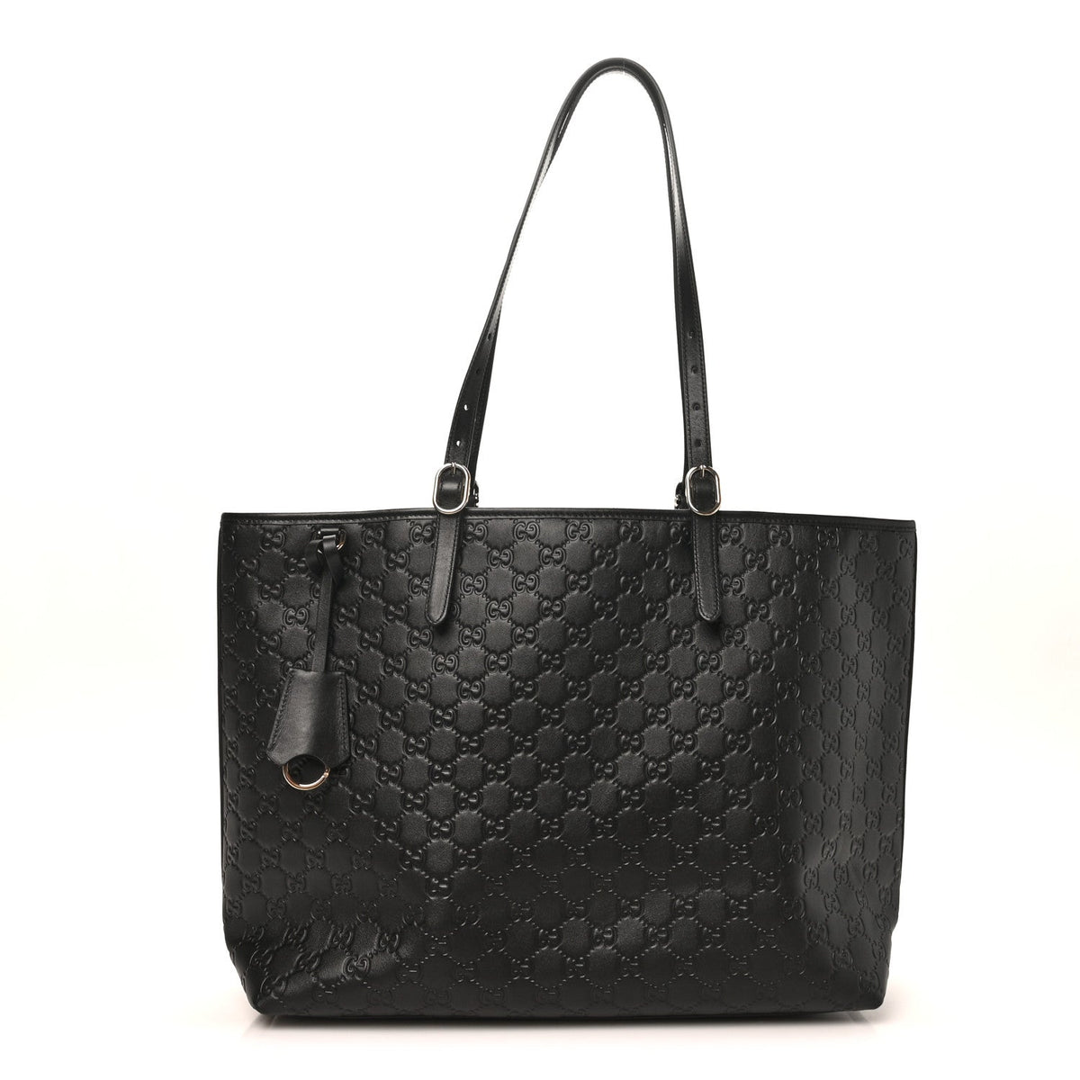 GG Calfskin Embossed Emblem Large Tote Bag Black wholesalehk.shop