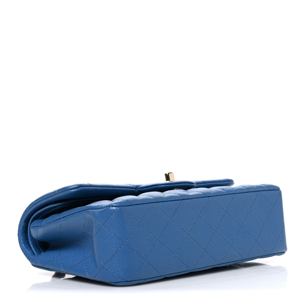 Caviar Quilted Medium Double Flap Blue wholesalehk.shop