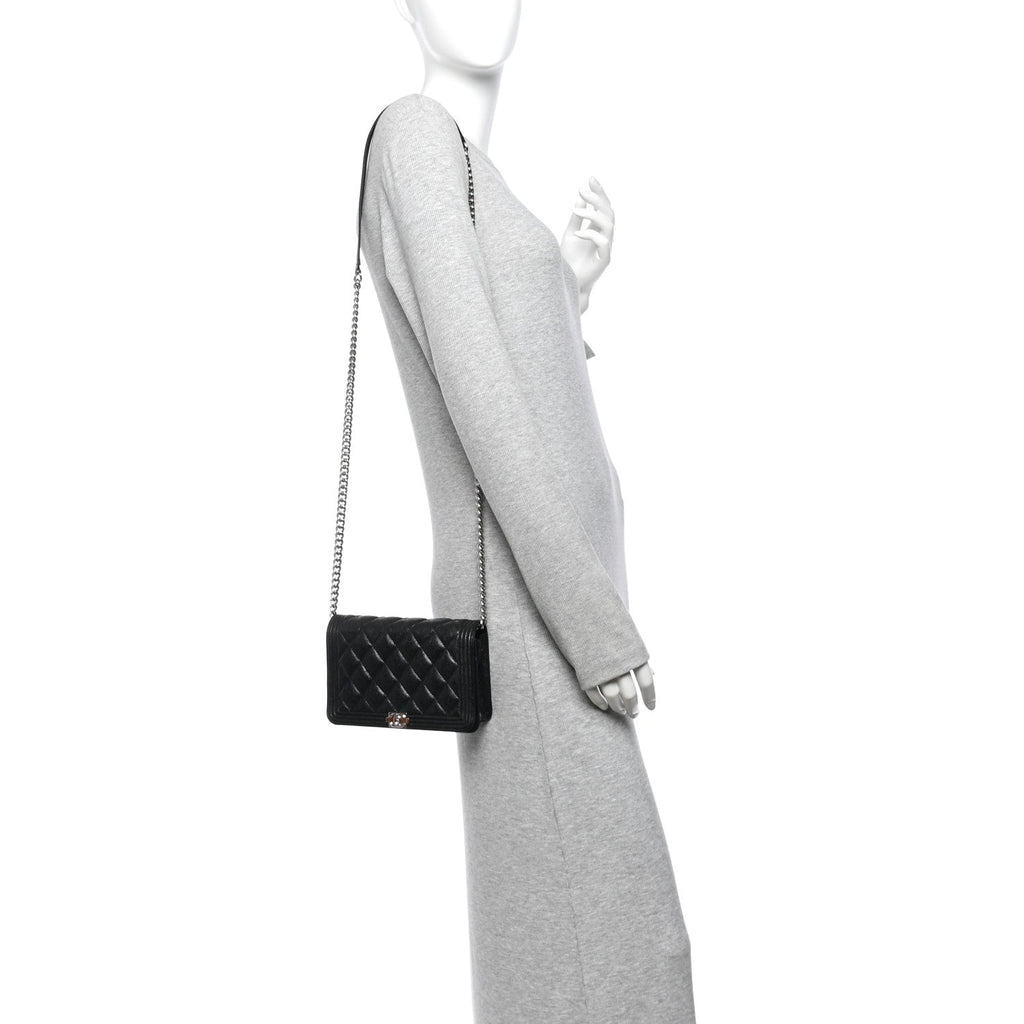 Caviar Quilted Boy Wallet On Chain WOC Black wholesalehk.shop