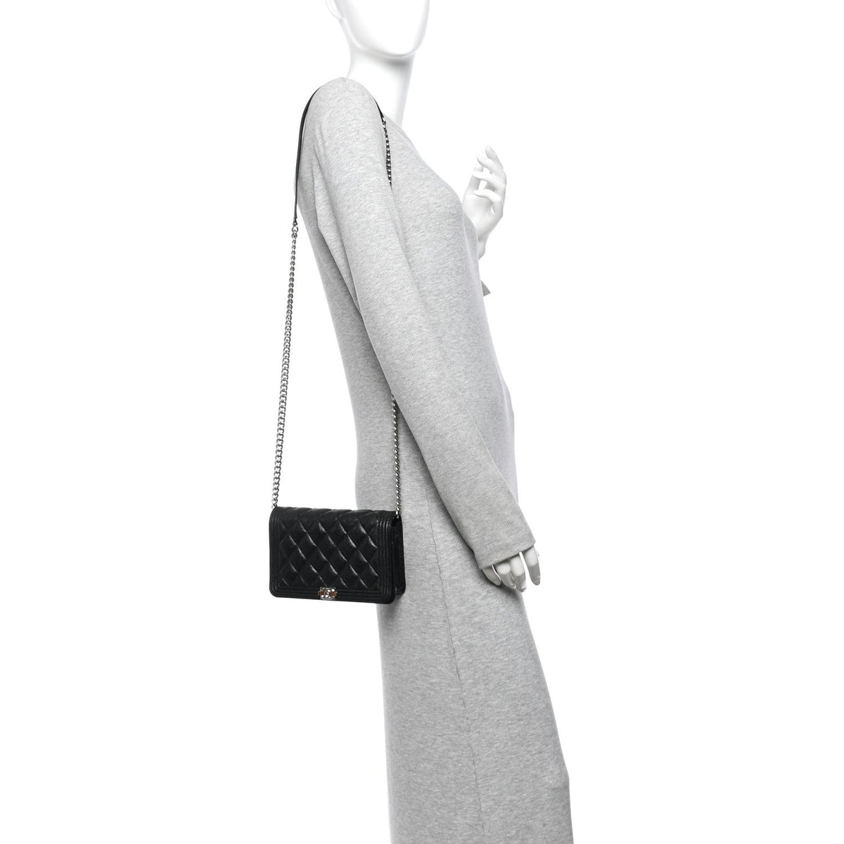Caviar Quilted Boy Wallet On Chain WOC Black wholesalehk.shop