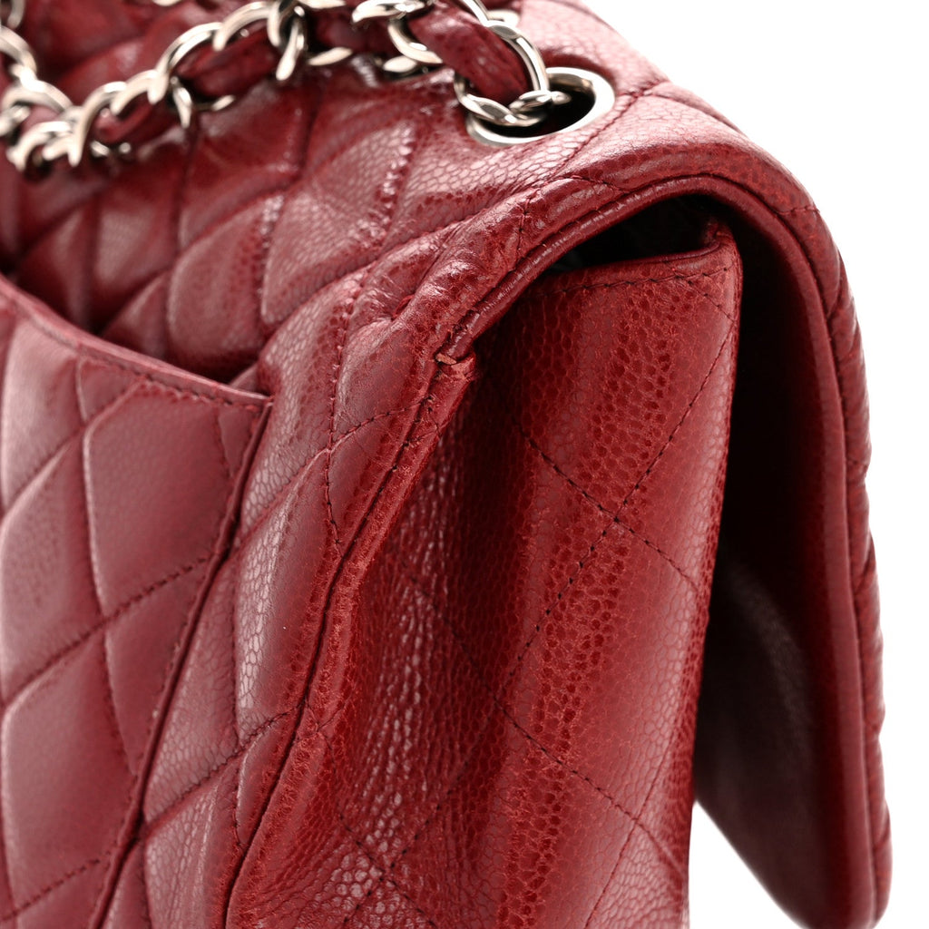 Caviar Quilted Jumbo Double Flap Dark Red wholesalehk.shop